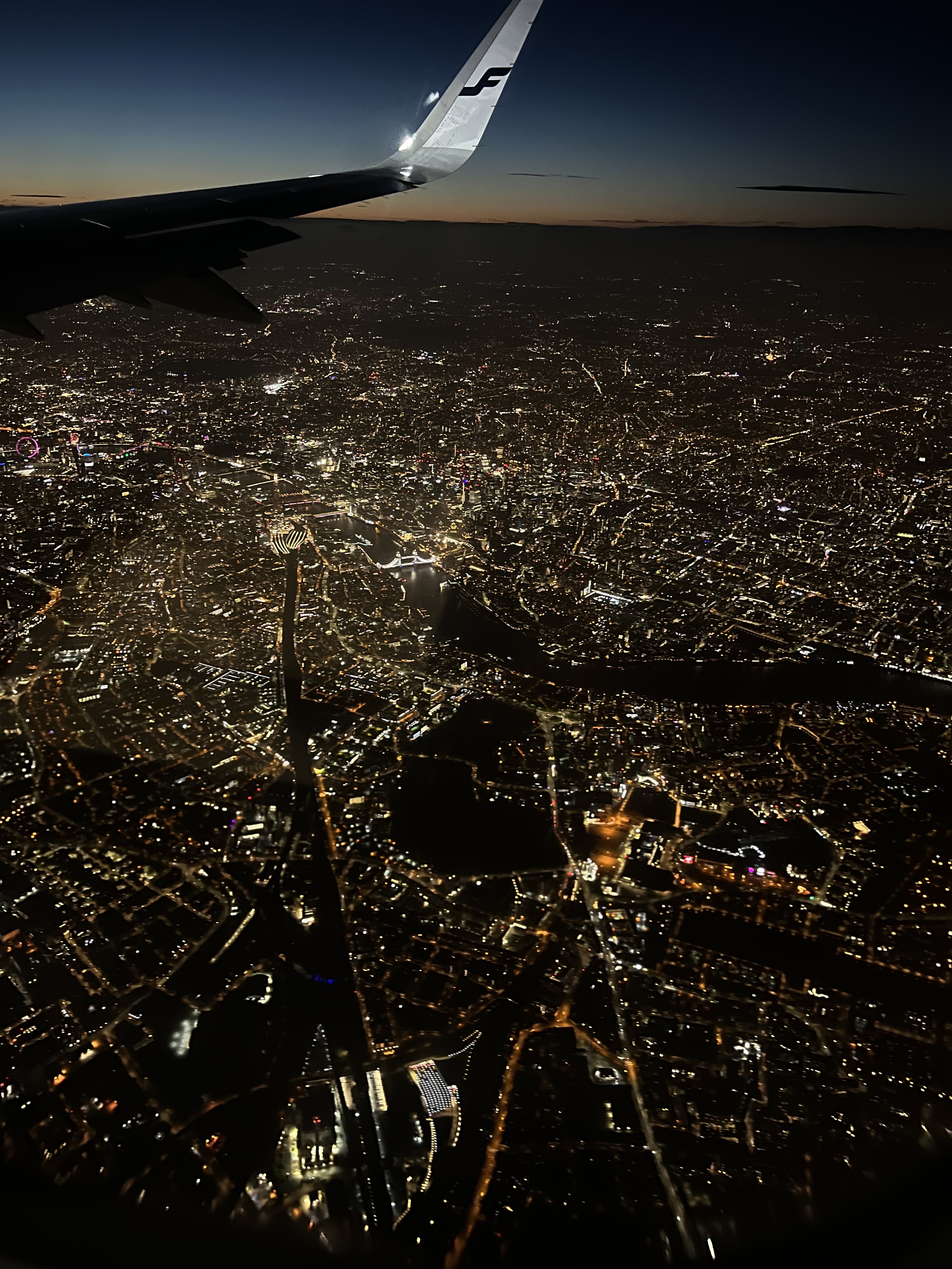 London from above in the late evening